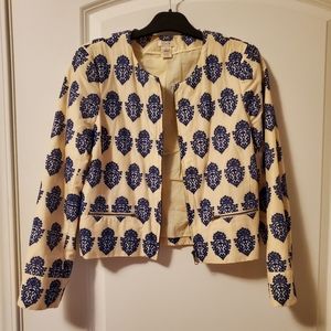 J Crew blue embroidered cream jacket